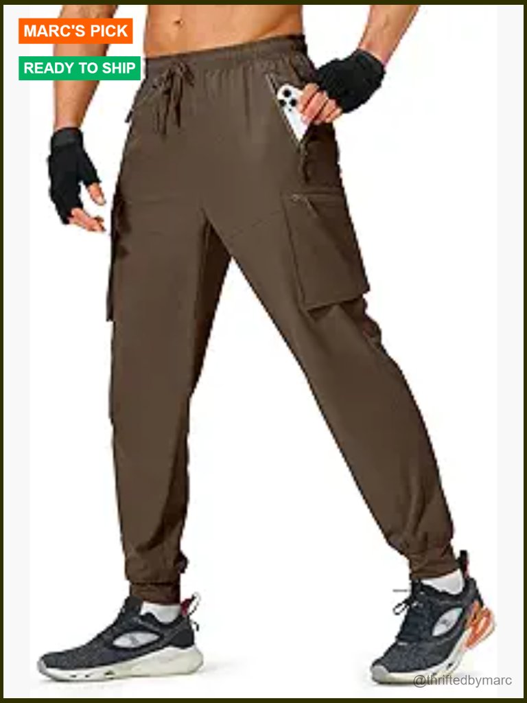 Men's Hiking Cargo Pants Quick Dry Elastic Waist Joggers With Zipper Pockets